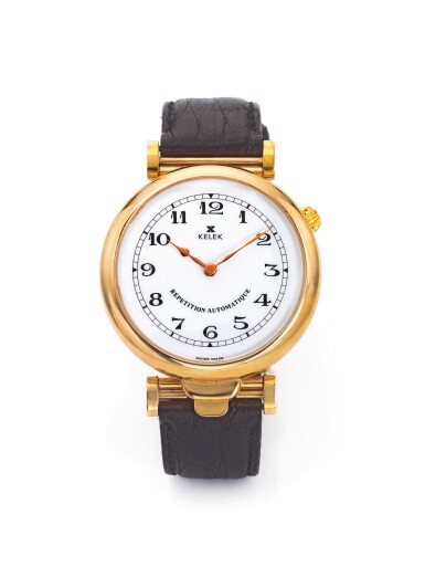 View full screen - View 1 of Lot 124. KELEK | A GOLD PLATED AUTOMATIC MINUTE REPEATING WRISTWATCH CIRCA 2000.