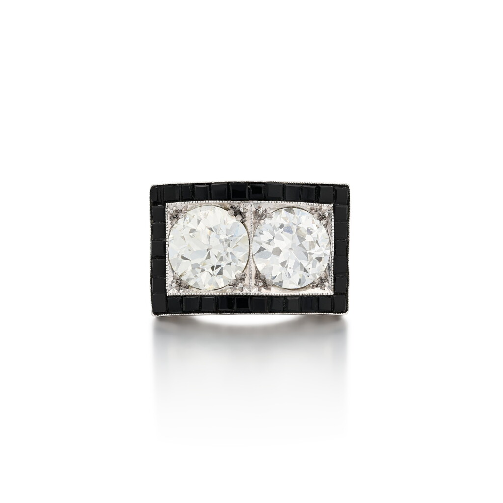 View full screen - View 1 of Lot 86. Onyx and diamond ring .