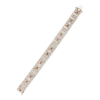 View full screen - View 1 of Lot 188. RUBY, DEMANTOID GARNET AND DIAMOND BRACELET.