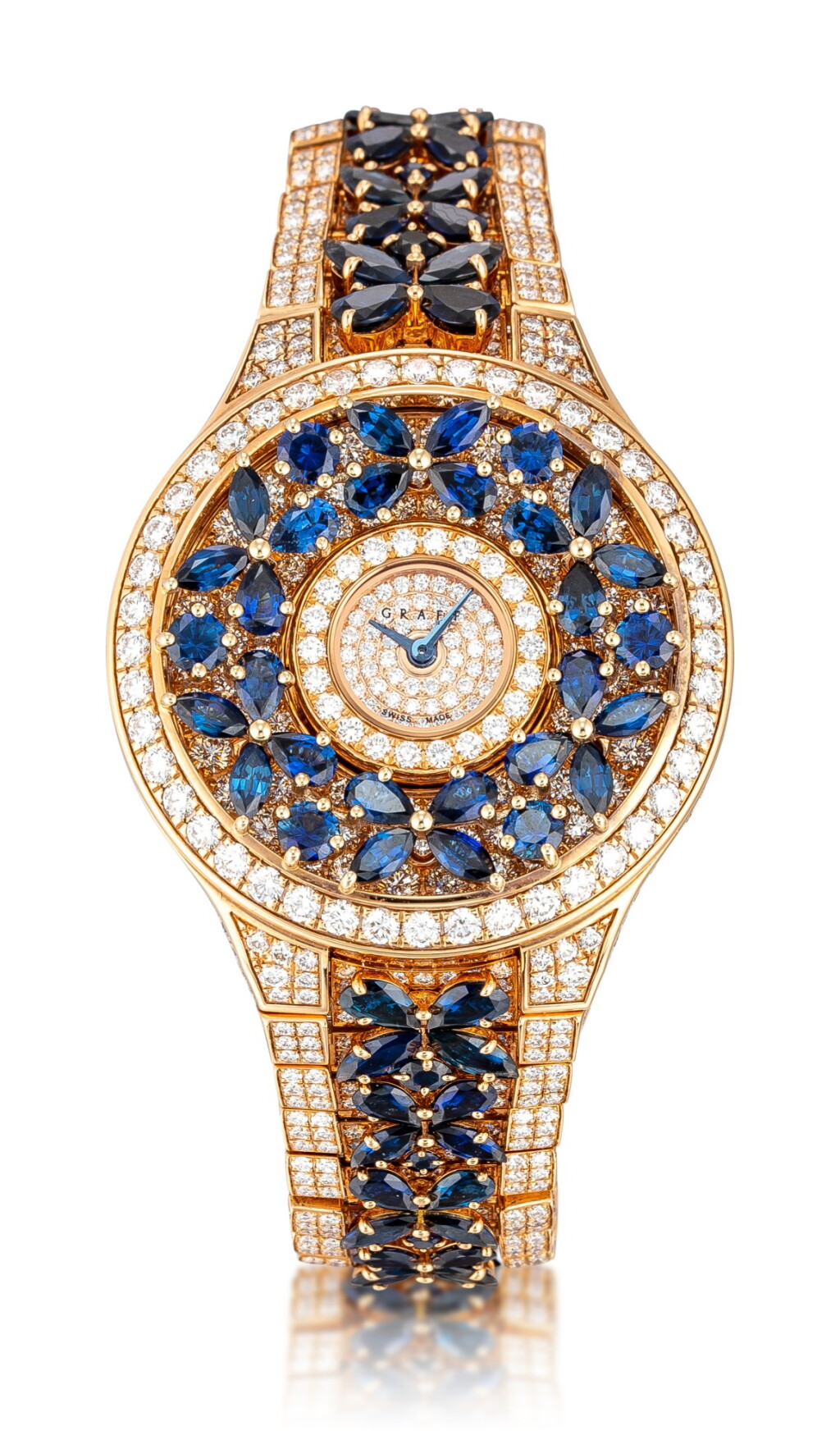 View full screen - View 1 of Lot 1067. 'Butterfly' Reference BF32PGSDSD, 1 Limited Edition Pink Gold, Blue Sapphire and Diamond-Set Wristwatch | 格拉夫| Butterfly編號BF32PGSDSD 1,限量版粉紅金鑲藍寶石及鑽石腕表,約2010年製.
