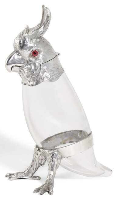 View full screen - View 1 of Lot 148. A VICTORIAN NOVELTY SILVER MOUNTED COCKATOO CLARET JUG, ALEXANDER CRICHTON, LONDON, 1881.