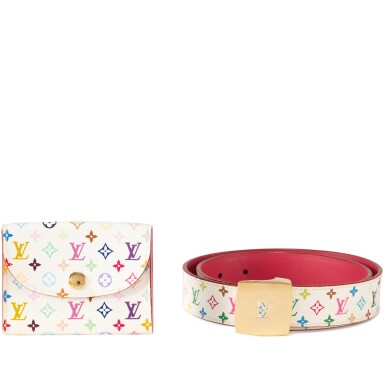 View full screen - View 1 of Lot 518. Takashi Murakami White Monogram Multicolore Coated Canvas Belt and Wallet.