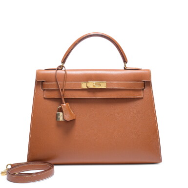 View full screen - View 1 of Lot 108. Vintage Gold Courchevel Kelly 32 Sellier Gold Hardware, 1992.