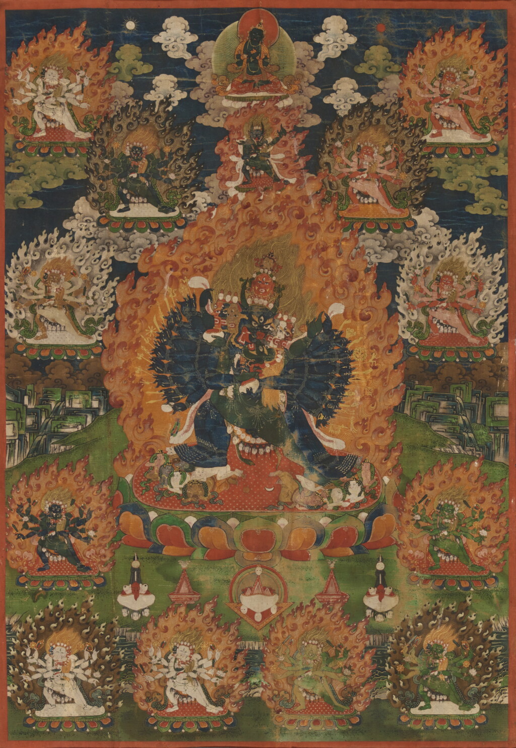 View full screen - View 1 of Lot 315. A thangka depicting Vajrabhairava, Qing dynasty, Qianlong period, Yonghegong style.