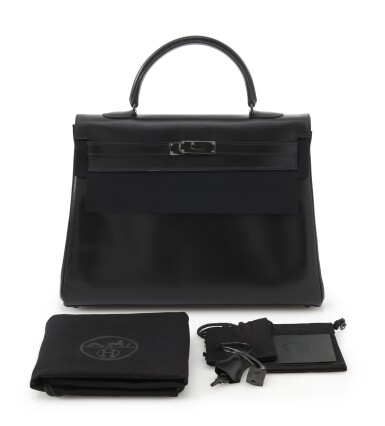 View full screen - View 1 of Lot 37. A limited edition, black calf box leather with black hardware, So Black, Kelly 35 with black hardware, Hermès, 2010.