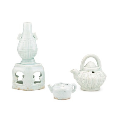 View full screen - View 1 of Lot 353. Three Qingbai vessels, Song - Yuan dynasty 宋至元 青白釉器一組三件.