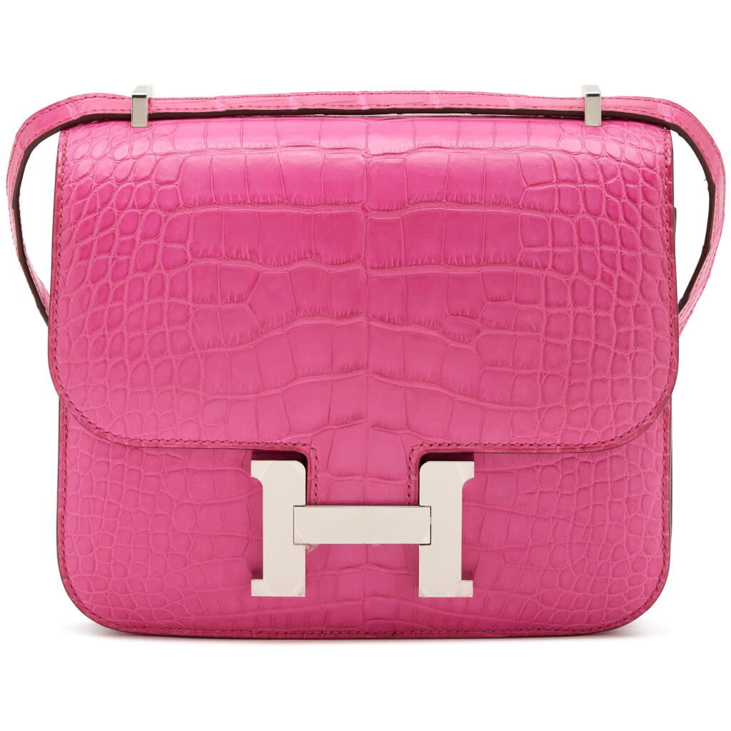 View full screen - View 1 of Lot 6. Rose Shocking Matte Alligator Mini Constance 18 Palladium Hardware, 2020.