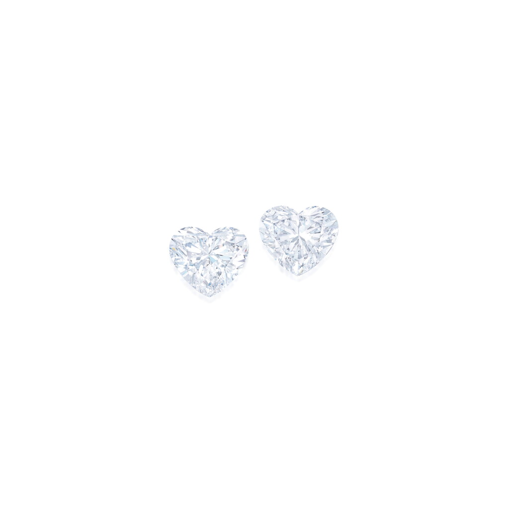 View full screen - View 1 of Lot 1789. AN IMPRESSIVE PAIR OF UNMOUNTED DIAMONDS 10.51及10.51卡拉 心形 足色全美 鑚石一對.