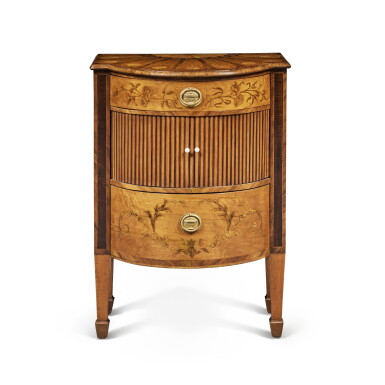 View full screen - View 1 of Lot 71. A George III Satinwood, Sycamore Rosewood Banded and Marquetry Bedside Cupboard, Circa 1775.