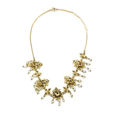 View full screen - View 1 of Lot 1008. An enamel and baroque pearl gold-mounted necklace, Probably South Italian, 17th century and later.