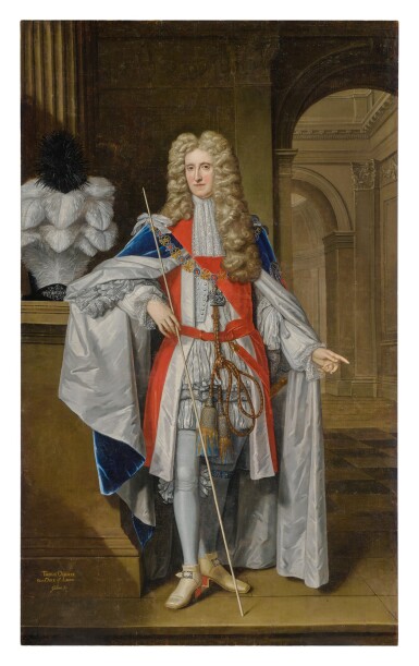 View full screen - View 1 of Lot 118. THOMAS GIBSON | PORTRAIT OF THOMAS OSBORNE (1632 - 1712), FIRST DUKE OF LEEDS, LORD DANBY, FULL-LENGTH.