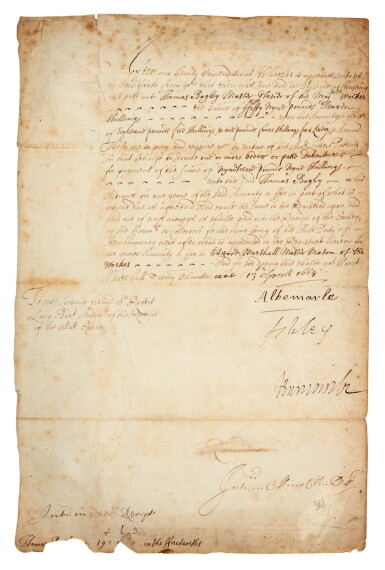View full screen - View 1 of Lot 139. Charles II and the Restoration | Three documents, 1668-1699.