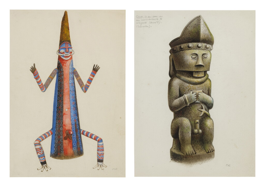 View full screen - View 1 of Lot 92. Nias Ancestral Figure from Indonesia and Ancestral Figure from Malekula, New Hebrides, A Pair.