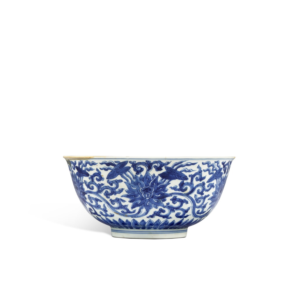 View full screen - View 1 of Lot 64. A blue and white 'lotus' bowl, Mark and period of Kangxi .