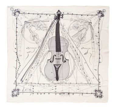 View full screen - View 1 of Lot 2016. Ivory ‘La Musique des Spheres’ Silk Scarf 90.