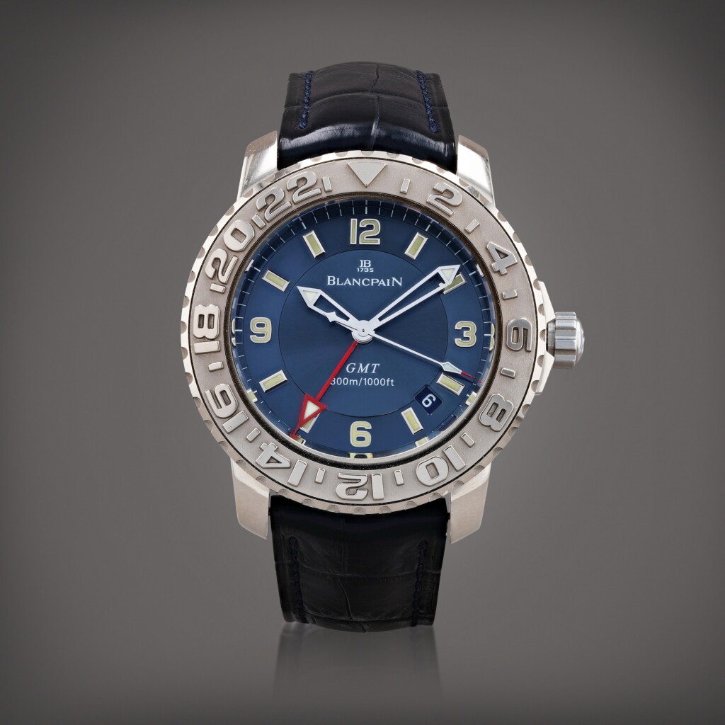 全螢幕檢視 - 查看473Fifty Fathoms GMT, reference 2250.1540-64 BDS Montre bracelet en or blanc à double fuseau horaire et date | White gold dual time zone wristwatch with date Vers 2000 | Circa 2000的1