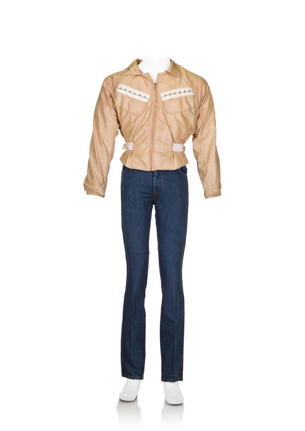 View full screen - View 1 of Lot 2119. Freddie Mercury's 'Save Me' single cover worn jacket, 1980, with corresponding waistcoats and Levi jeans, 1980.