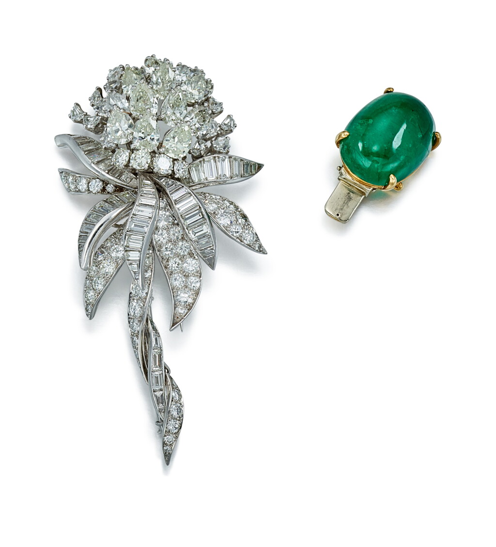 View full screen - View 1 of Lot 9150. EMERALD AND DIAMOND CLIP BROOCH, DAVID WEBB | 祖母綠 配 鑽石 別針, David Webb.