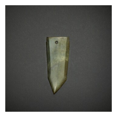 View full screen - View 1 of Lot 246. A MINIATURE GREEN JADE CEREMONIAL BLADE (GE), SHANG DYNASTY.