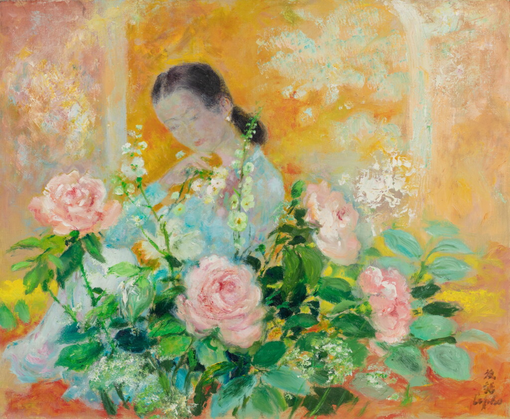 View full screen - View 1 of Lot 242. Lê Pho (1907 - 2001), Young lady with peonies | 黎譜 (1907 - 2001), 少女與牡丹.