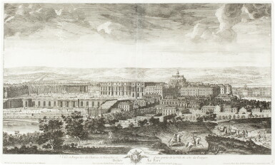 View full screen - View 1 of Lot 1420. Vue perspective du château de Versailles prise du côté du parc au Cerf vers 1715; and Vue perspective du château de Versailles d’une partie de la ville, du côté du Potager.