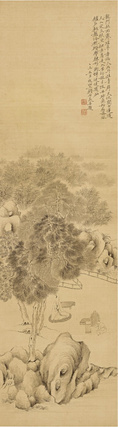 View full screen - View 1 of Lot 3043. Qian Du 1763 - 1844 錢杜 1763-1844 | Scholar under a Pine 松下論道.