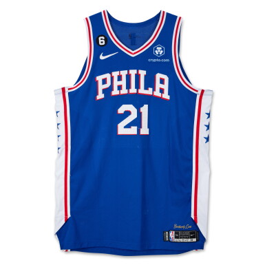 View full screen - View 1 of Lot 15. Joel Embiid Philadelphia 76ers 2022-2023 Game Worn Icon Edition Jersey .