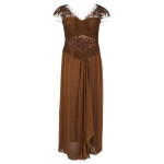 Haute Couture Brown Silk Chiffon Evening Gown, Bodice Finely Pleated and Beaded, Corset to Interior, 2000s