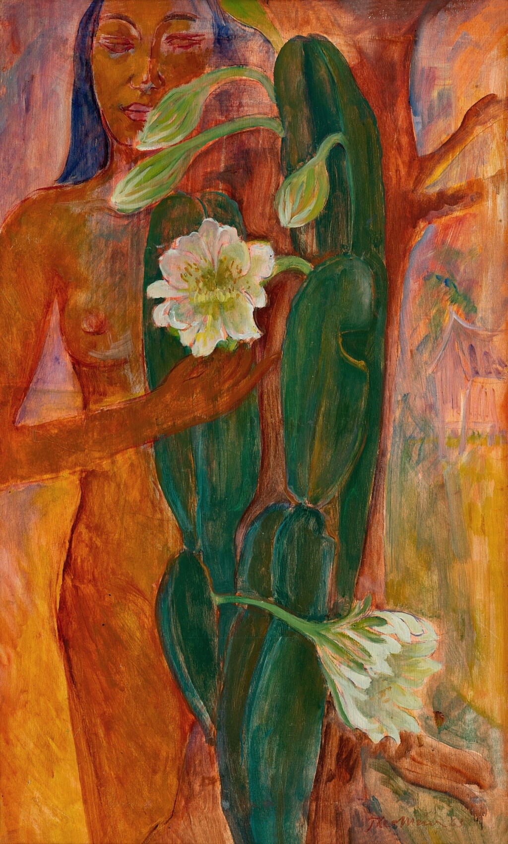 View full screen - View 1 of Lot 6255. Theo Meier 西奧·邁爾 | Woman with two white flowers 拿著白花束的女子.