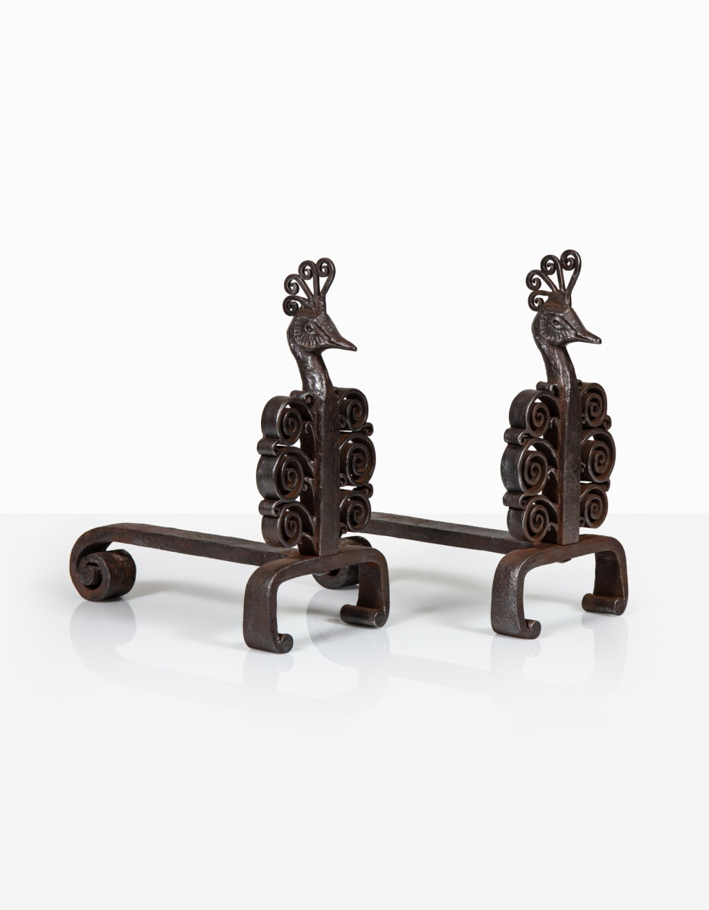 View full screen - View 1 of Lot 11. Pair de chenets Paon.