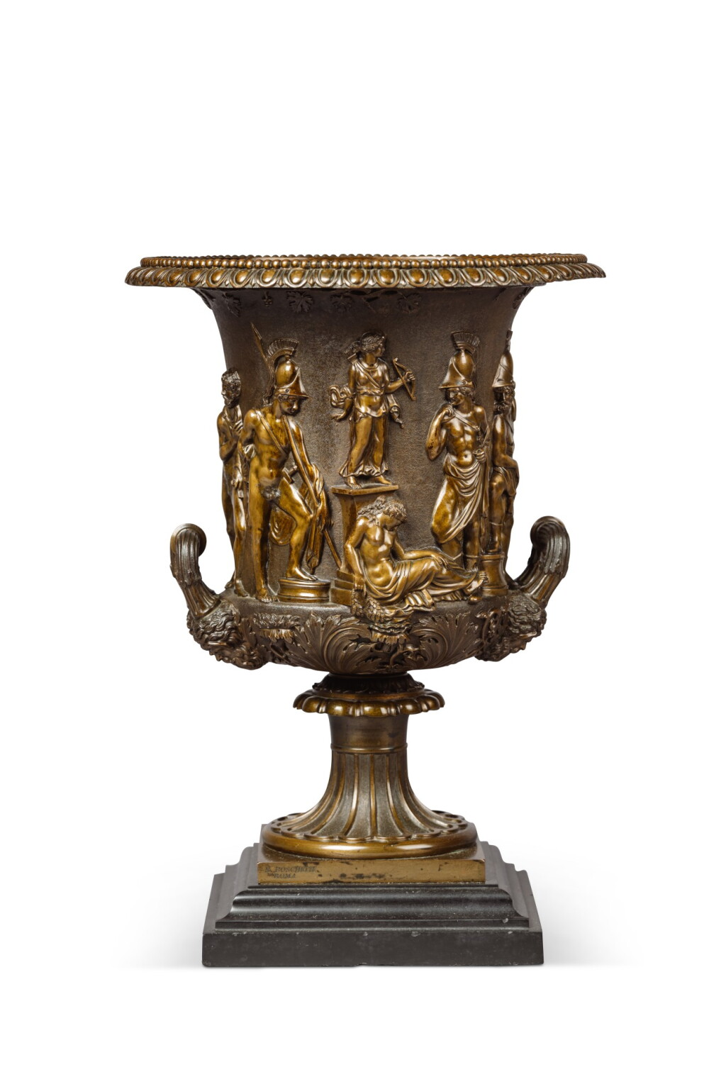 View full screen - View 1 of Lot 3. AN ITALIAN PATINATED BRONZE MODEL OF THE MEDICI VASE, BY BENEDETTO BOSCHETTI, CIRCA 1860.