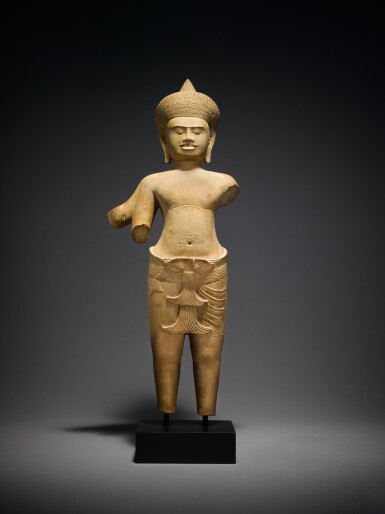View full screen - View 1 of Lot 380. A Gray Sandstone Figure of Vishnu, Khmer, Angkor Wat Style, 12th Century.