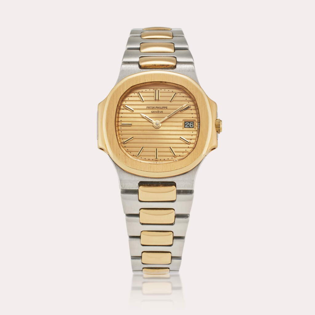 View full screen - View 1 of Lot 281. Reference 4700 Nautilus | A stainless steel and yellow gold wristwatch with date and bracelet, Circa 1985.