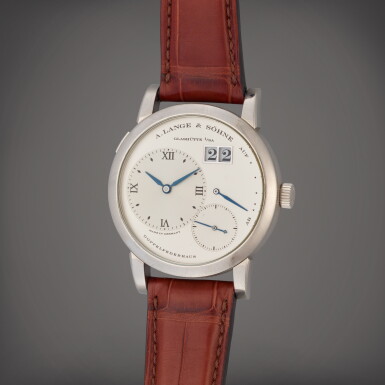 View full screen - View 1 of Lot 19. Lange 1, Reference 101.027X | A white gold wristwatch with digital date display and power reserve indication | Circa 2002 | 朗格 | Lange 1 型號101.027 | X白金腕錶備數字日期及動力儲存顯示,製作年份約2002.