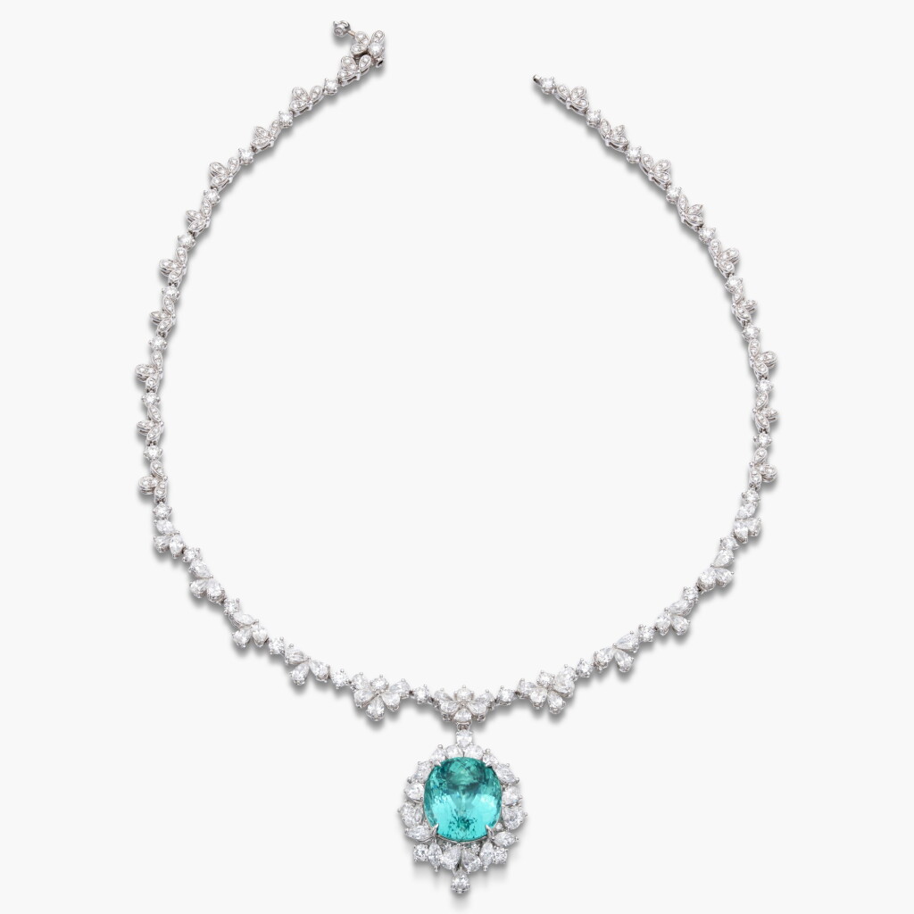 View full screen - View 1 of Lot 807. Paraíba Tourmaline and Diamond Pendent Necklace.