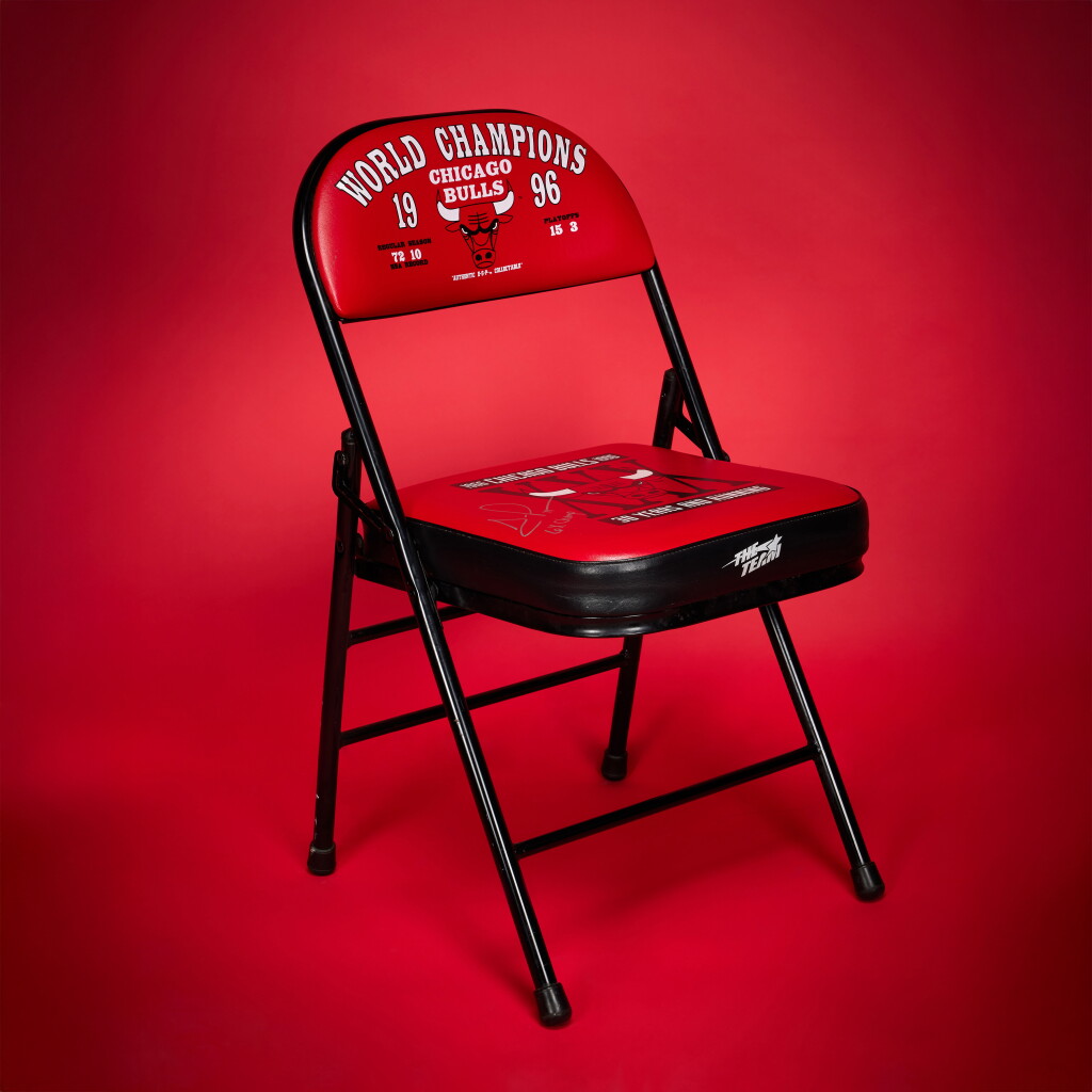 View full screen - View 1 of Lot 40. Chicago Bulls 1996 World Champions Collectible Chair | Signed by Scottie Pippen.
