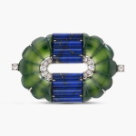 Art Deco Nephrite, Lapis Lazuli and Diamond Brooch
