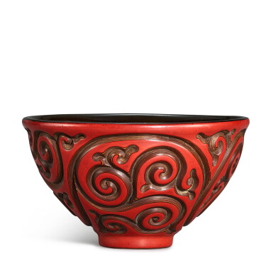 View full screen - View 1 of Lot 5032. A carved tixi lacquer tea bowl, Yuan dynasty 元 朱面剔犀茶盌.