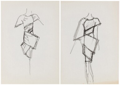 View full screen - View 1 of Lot 53. Two original sketches for fashion, probably in the 90's | Deux croquis de mode originaux, vers les années 1990.