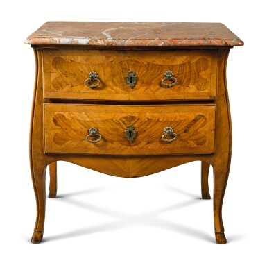 View full screen - View 1 of Lot 29. A SWISS WALNUT PARQUETRY SMALL COMMODE, IN THE STYLE OF MATTHÄUS FUNK, POSSIBLY BERN, CIRCA 1760.