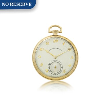 View full screen - View 1 of Lot 234. RETAILED BY HODGSON, KENNARD & CO.: A YELLOW GOLD OPEN FACED WATCH, CIRCA 1935.