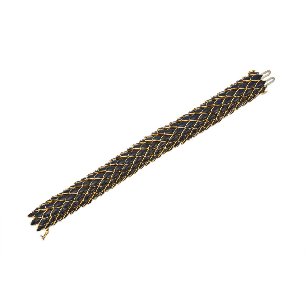 View full screen - View 1 of Lot 106. A Gold and Enamel Bracelet.