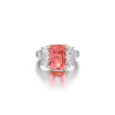 View full screen - View 1 of Lot 163. Padparadscha Sapphire and Diamond Ring.