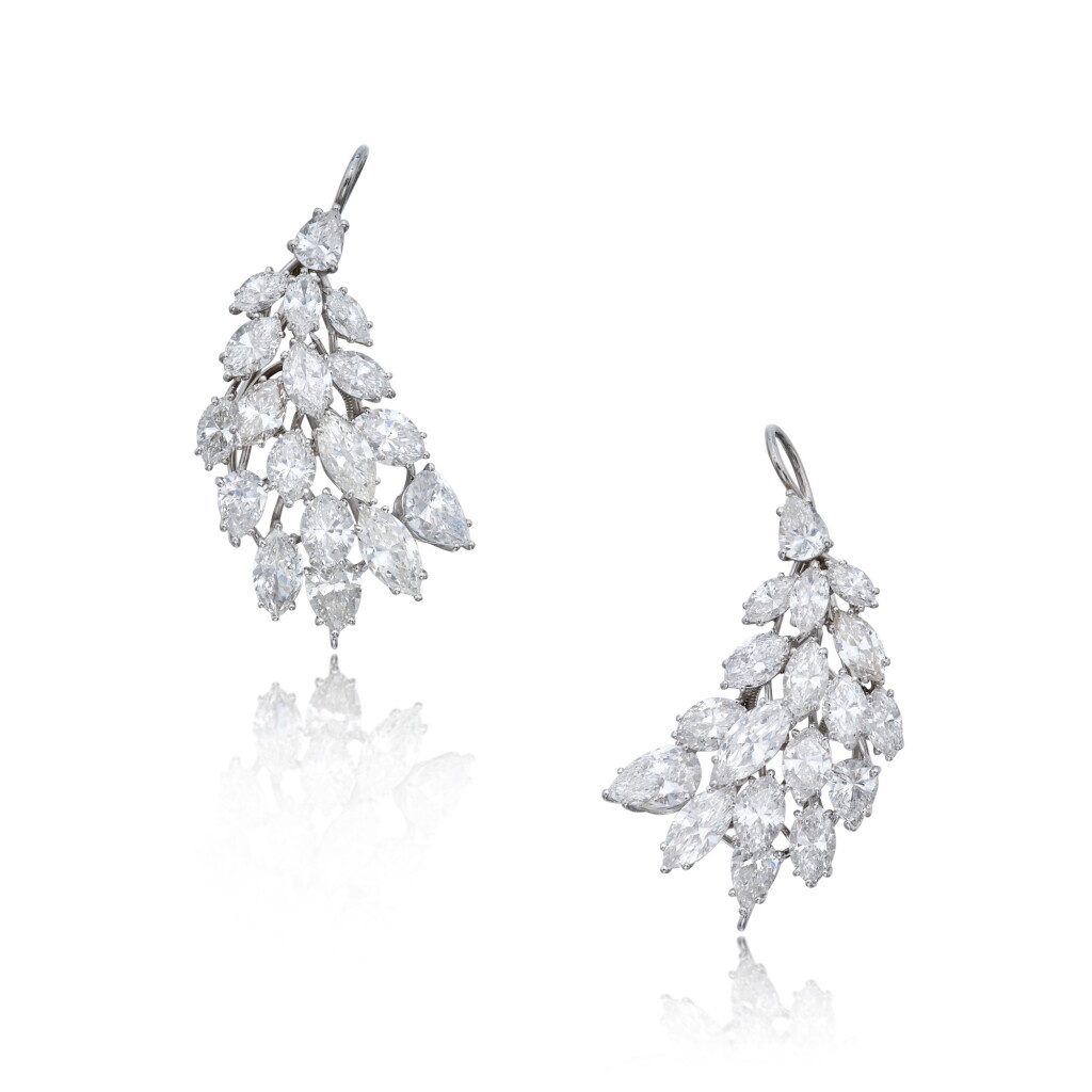 View full screen - View 1 of Lot 435. Pair of Diamond Earrings.