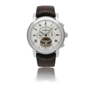 View full screen - View 1 of Lot 11. AUDEMARS PIGUET | JULES AUDEMARS TOURBILLON CHRONOGRAPHE WHITE GOLD TOURBILLON CHRONOGRAPH WRISTWATCH CIRCA 2010.