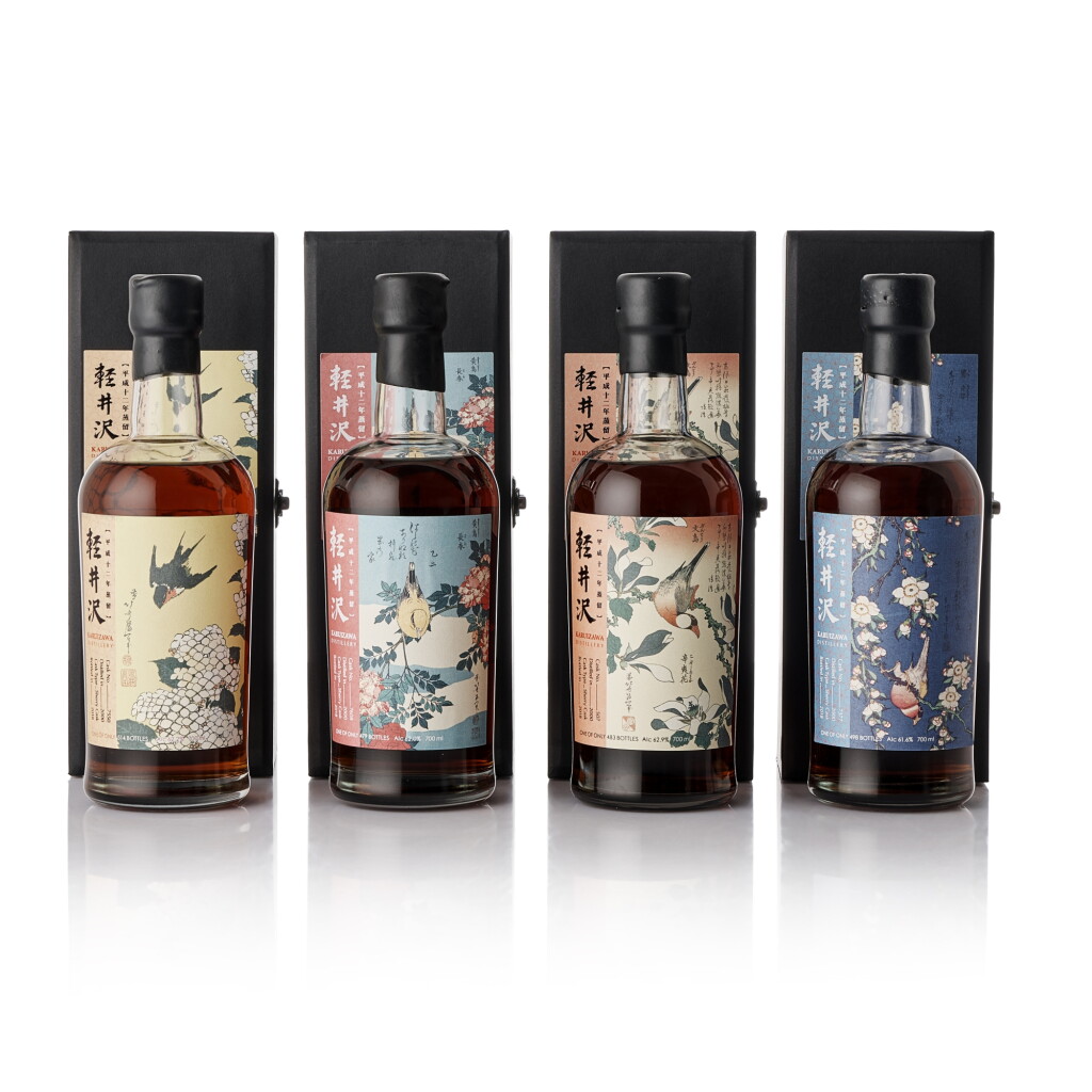 View full screen - View 1 of Lot 5144. 輕井澤 Karuizawa Single Sherry Cask 18 Year Old Flower and Bird Series Set NV (4 BT70).