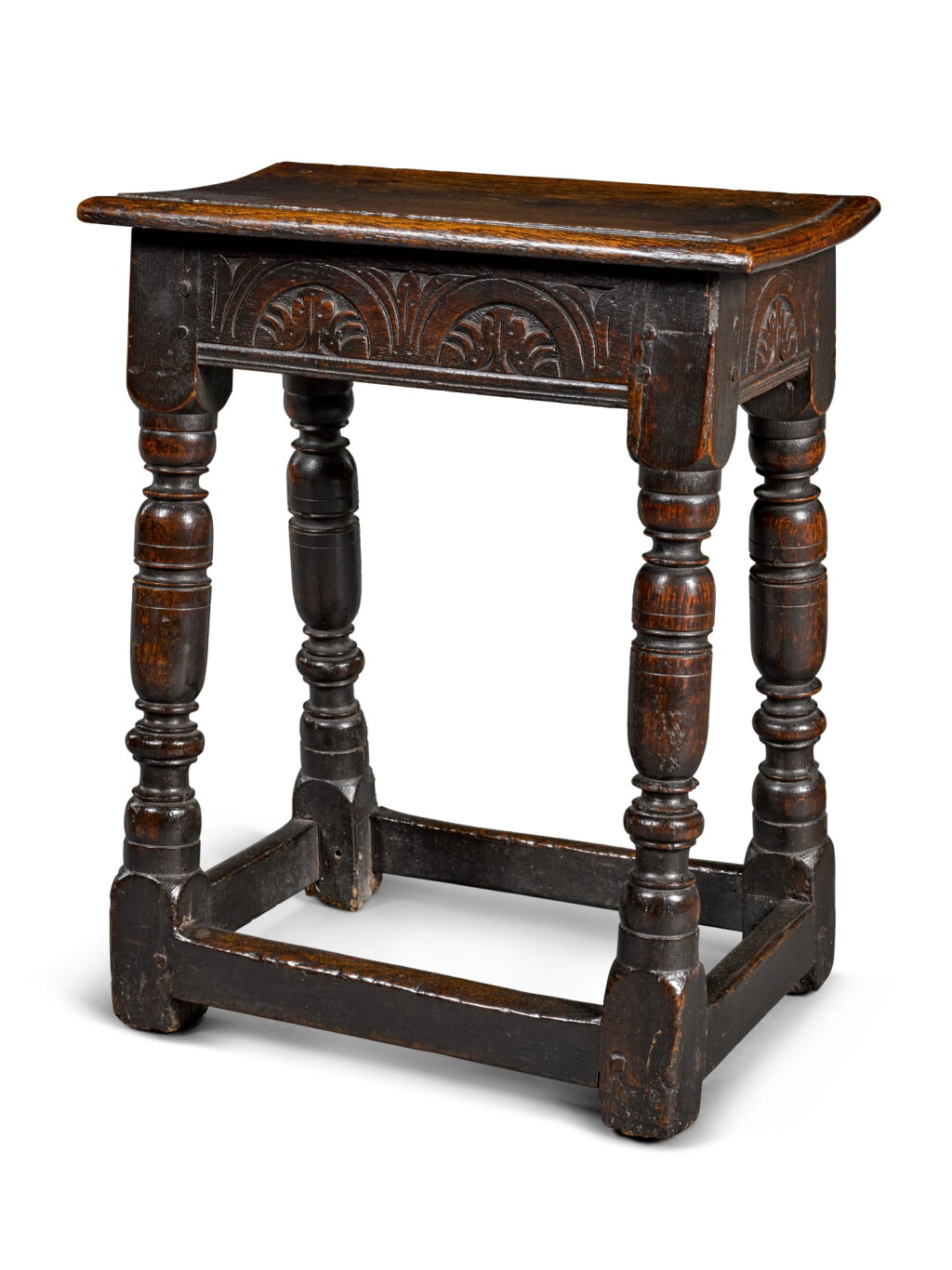 View full screen - View 1 of Lot 25. A Charles II oak joined stool, third quarter 17th century.