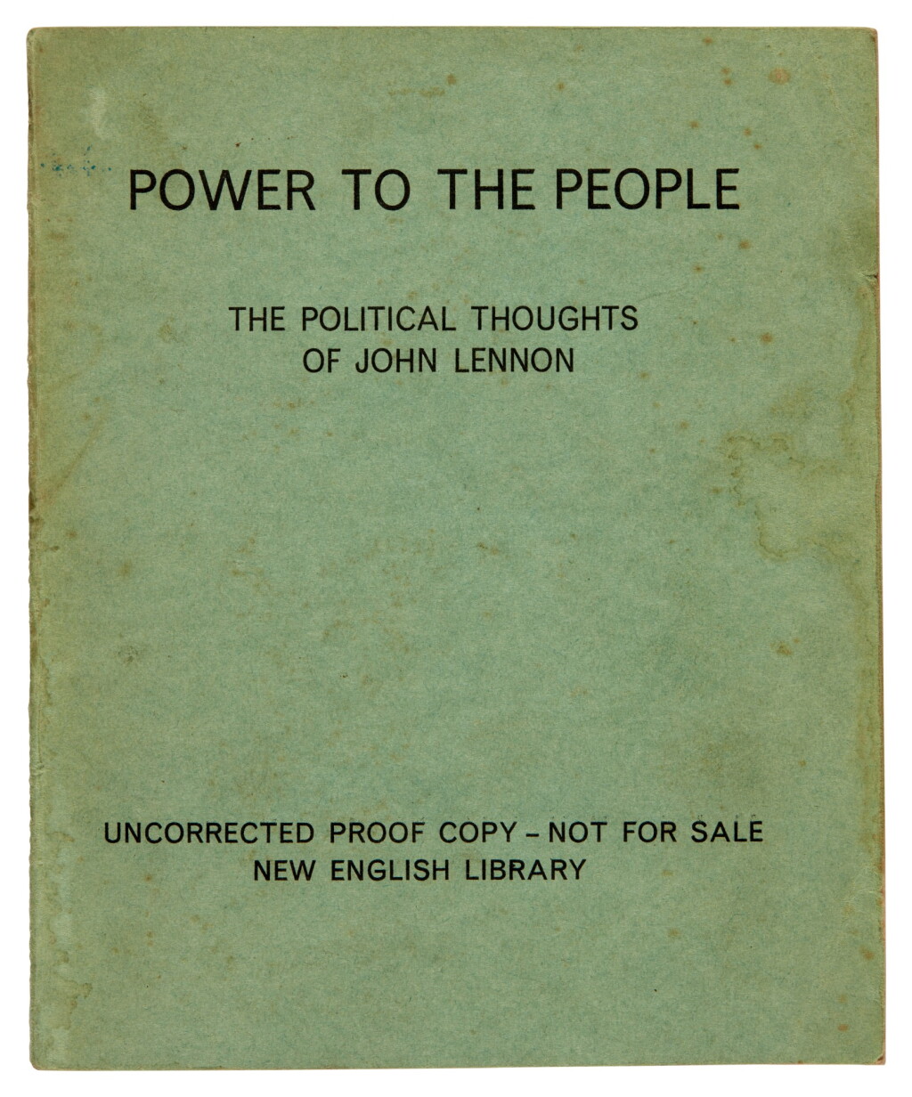View full screen - View 1 of Lot 54. John Lennon | Power to the People: the Political Thoughts of John Lennon, 1972, uncorrected proof copy.