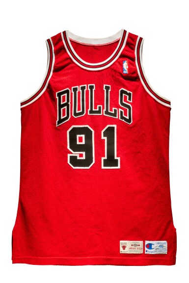 View full screen - View 1 of Lot 4. Dennis Rodman '72nd Win' Record-Setting Game Worn & Signed 1995-1996 Season Jersey.