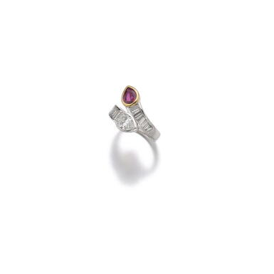 View full screen - View 1 of Lot 319. RUBY AND DIAMOND RING.